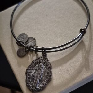 Silver Religious Charm Bangle Bracelet